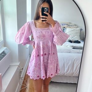 LoveShackFancy Freja Eyelet Puff-Sleeve Mini Dress